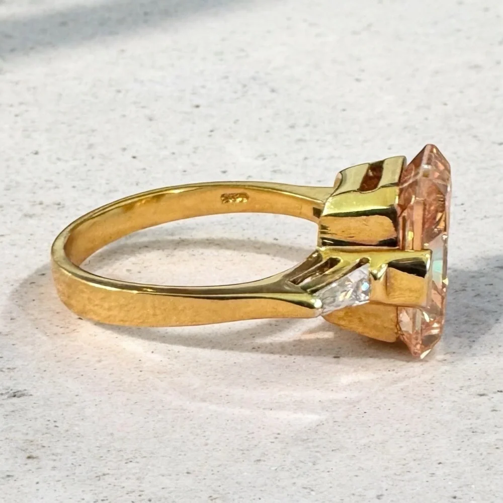 Peach Cubic Zirconia Gold Over Sterling Silver Ring (6.75)